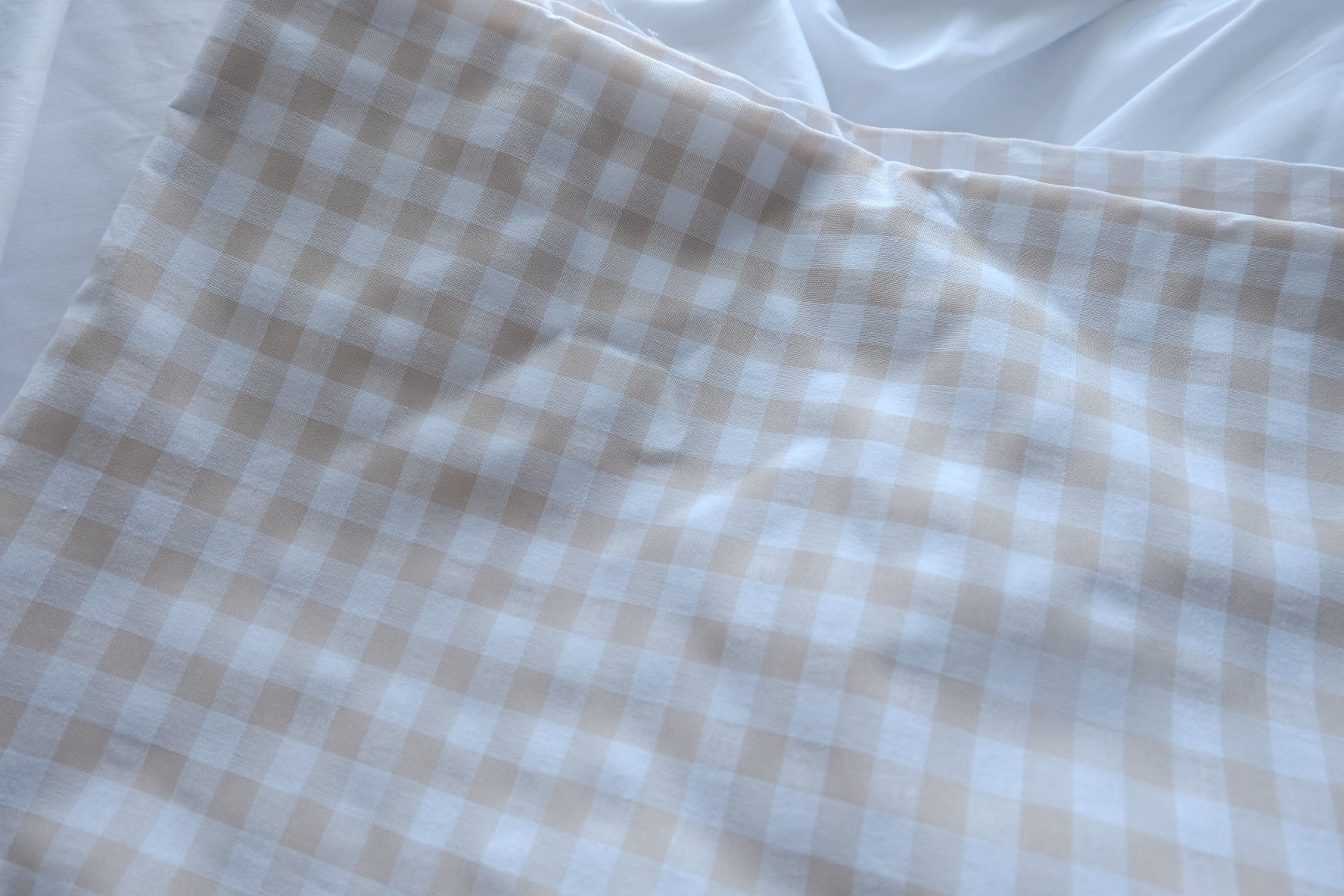 Oatmeal Gingham Cotton Fabric - 2.19 yd