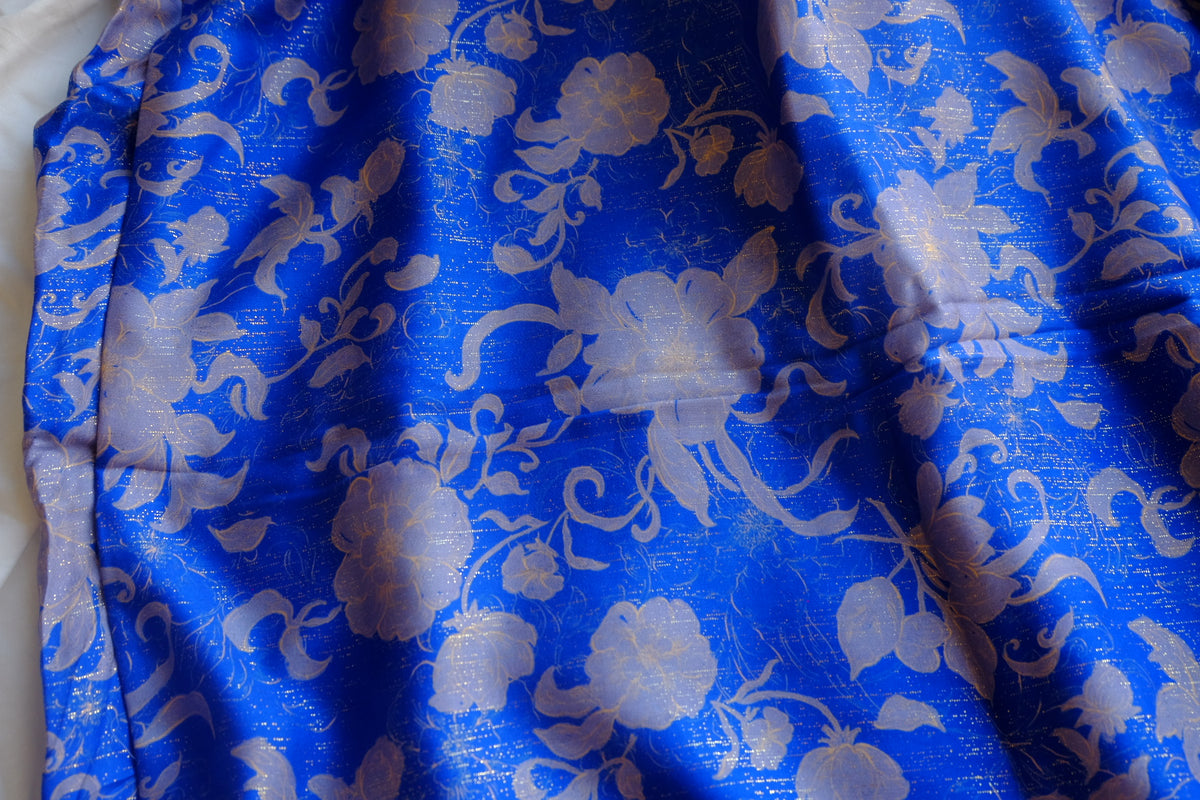 Royal Blue Floral Cotton Rayon Sateen – 2.3 yd