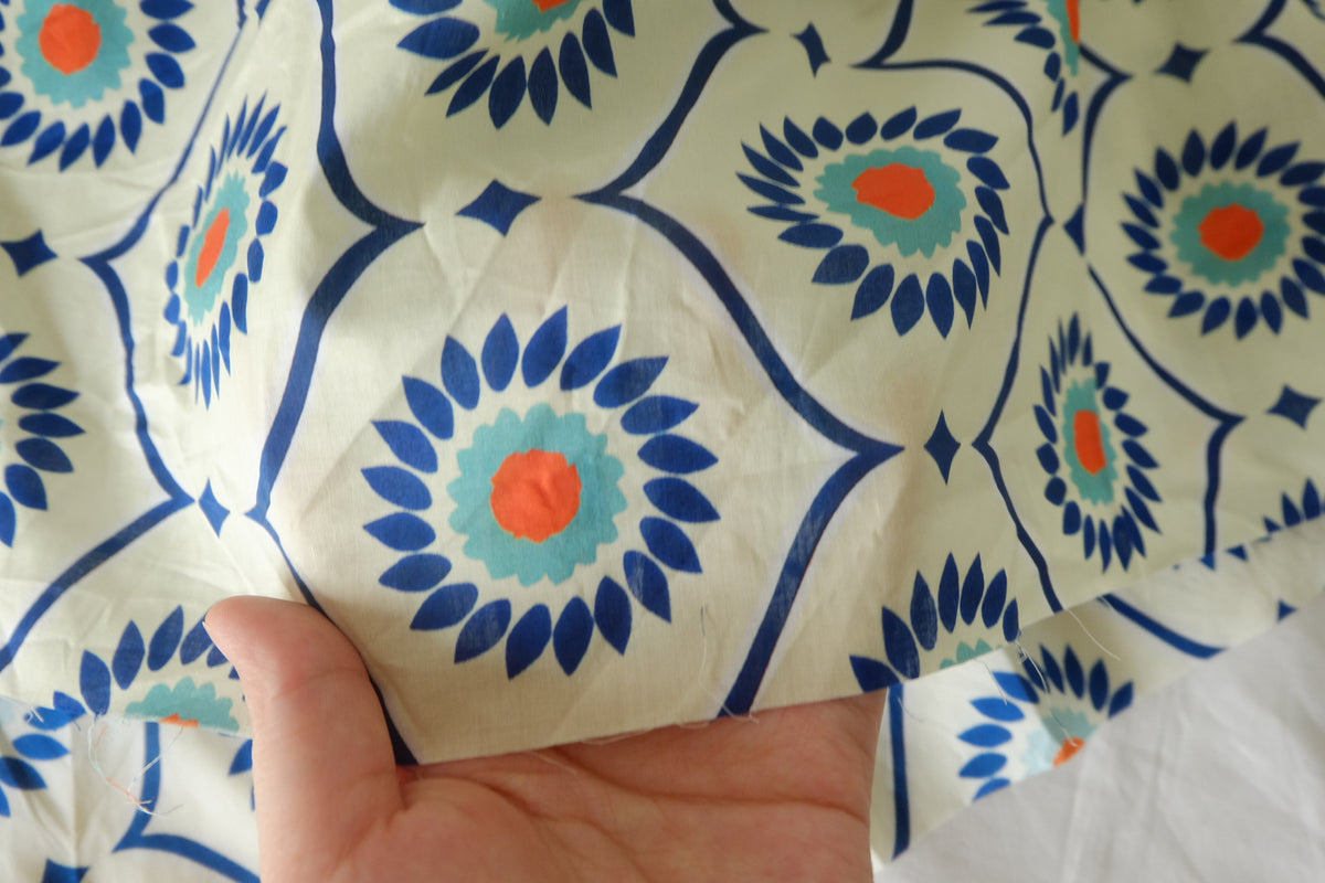 Retro Tile Floral Cotton Lawn — 1.97 yd