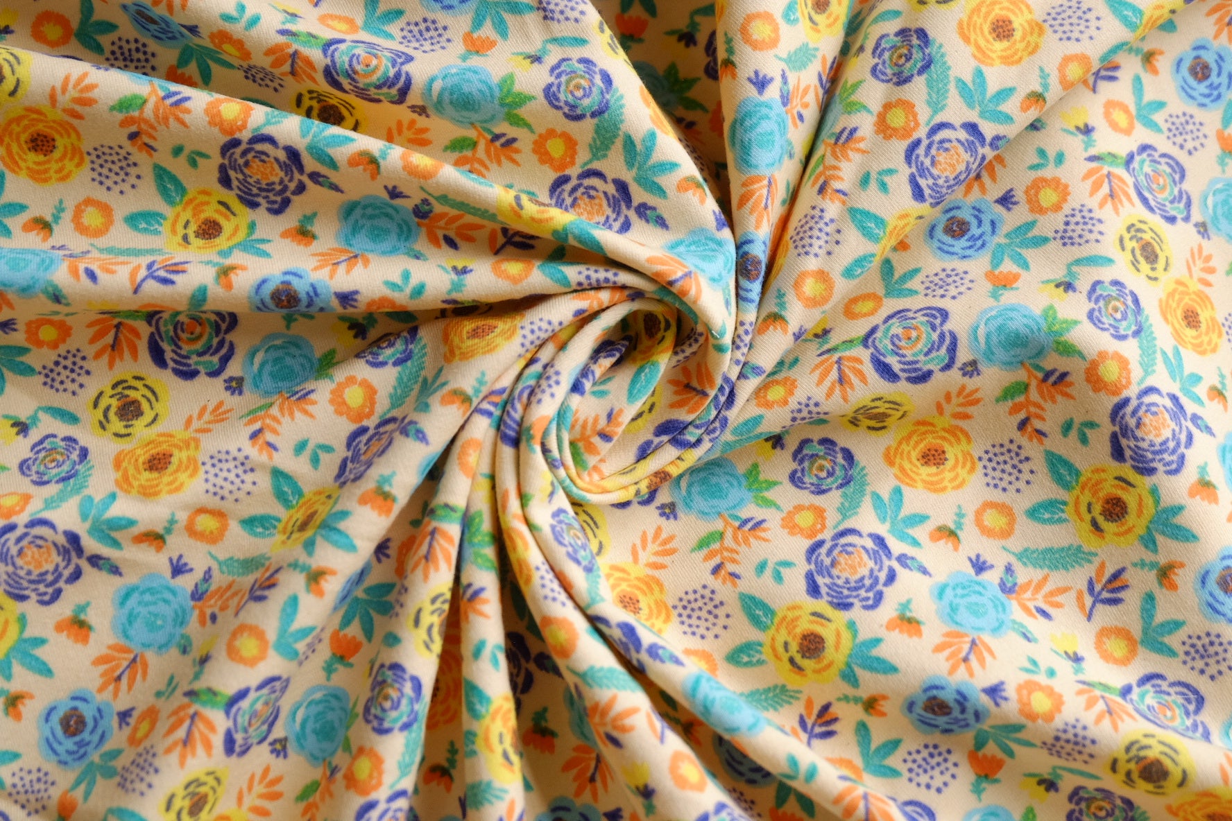 Colorful Floral Cotton Spandex Knit – 2.2 yd