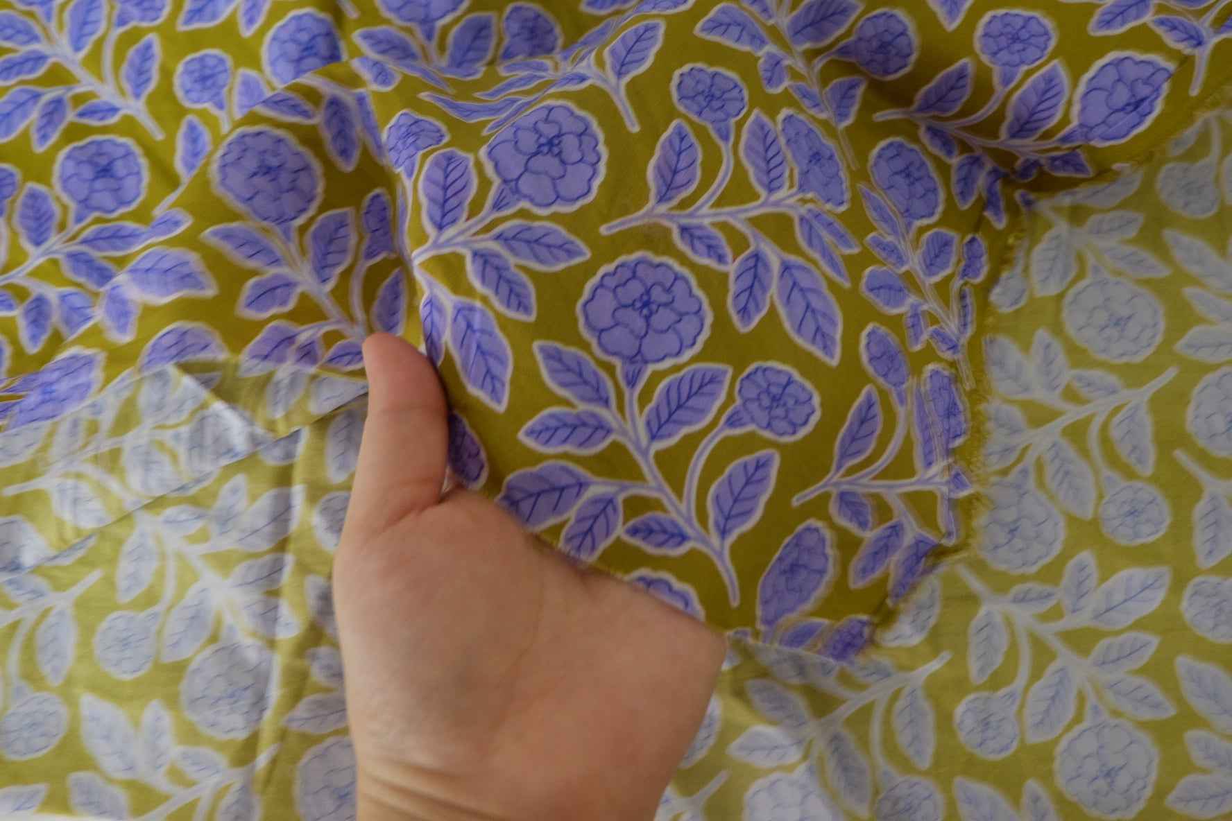 Lavender Blooms on Olive Cotton Lawn – 2.7 yd