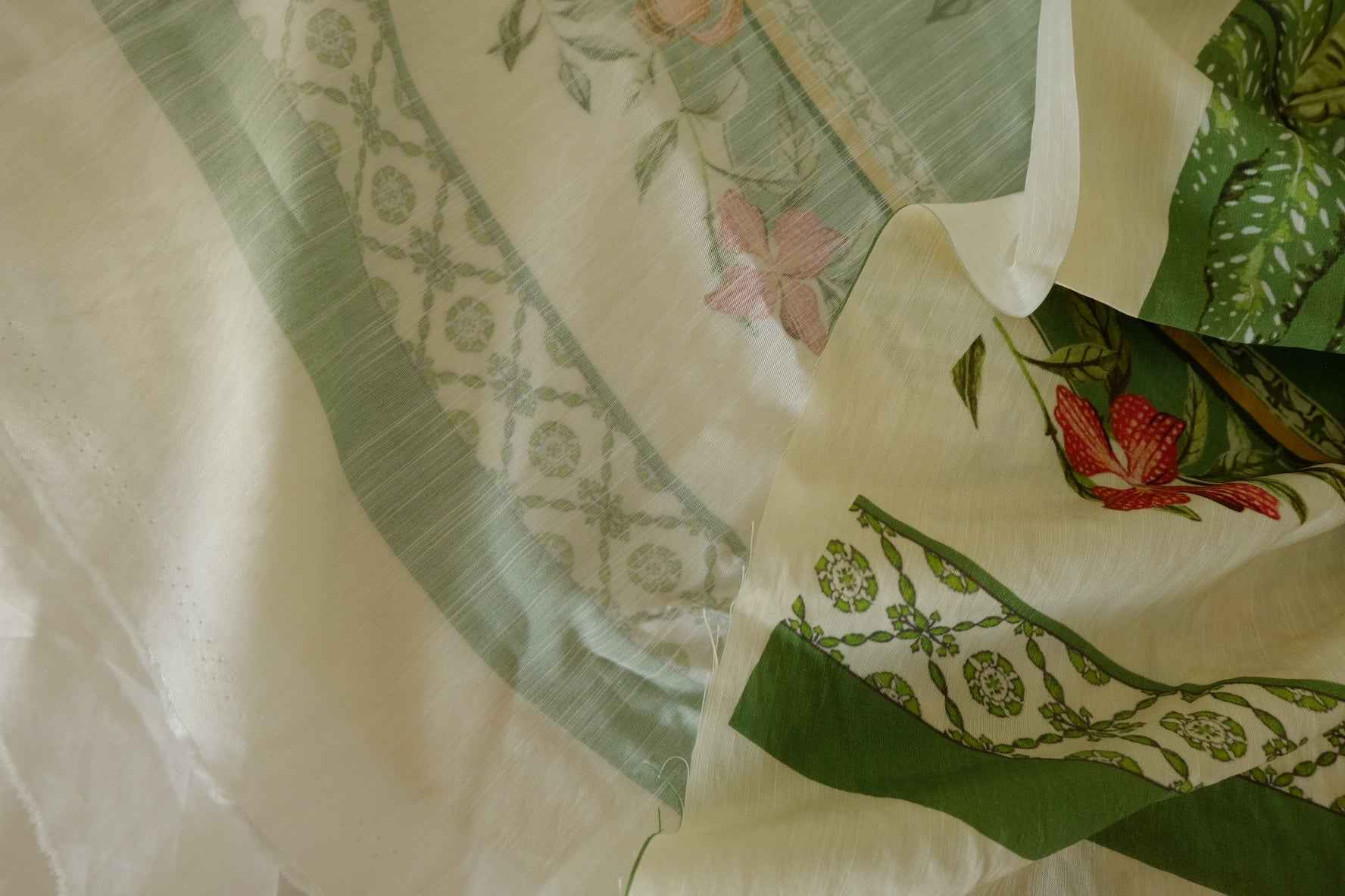 Tencel Cotton Placement Print Fabric – 3.1 yd Garden Scarf Design Textile