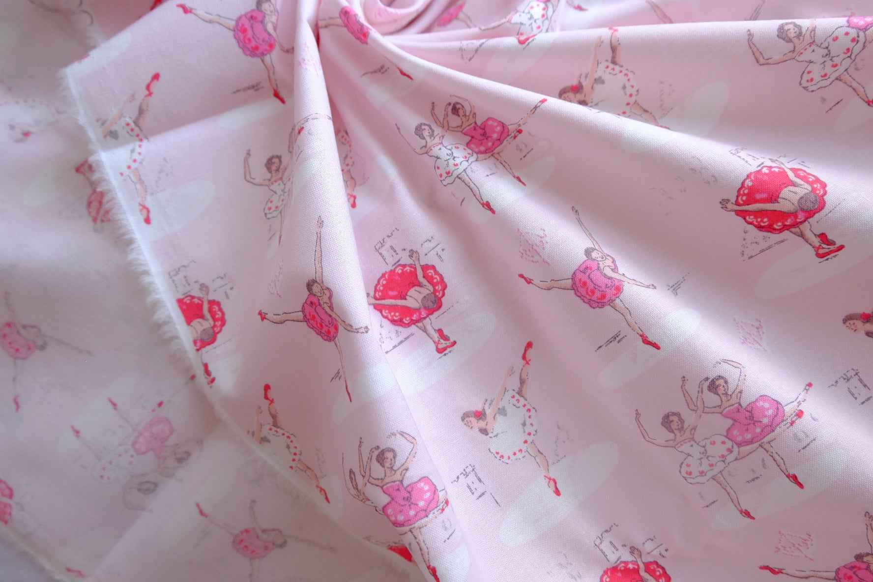 Pink Ballet Dancer Cotton Fabric - 2.19 yd