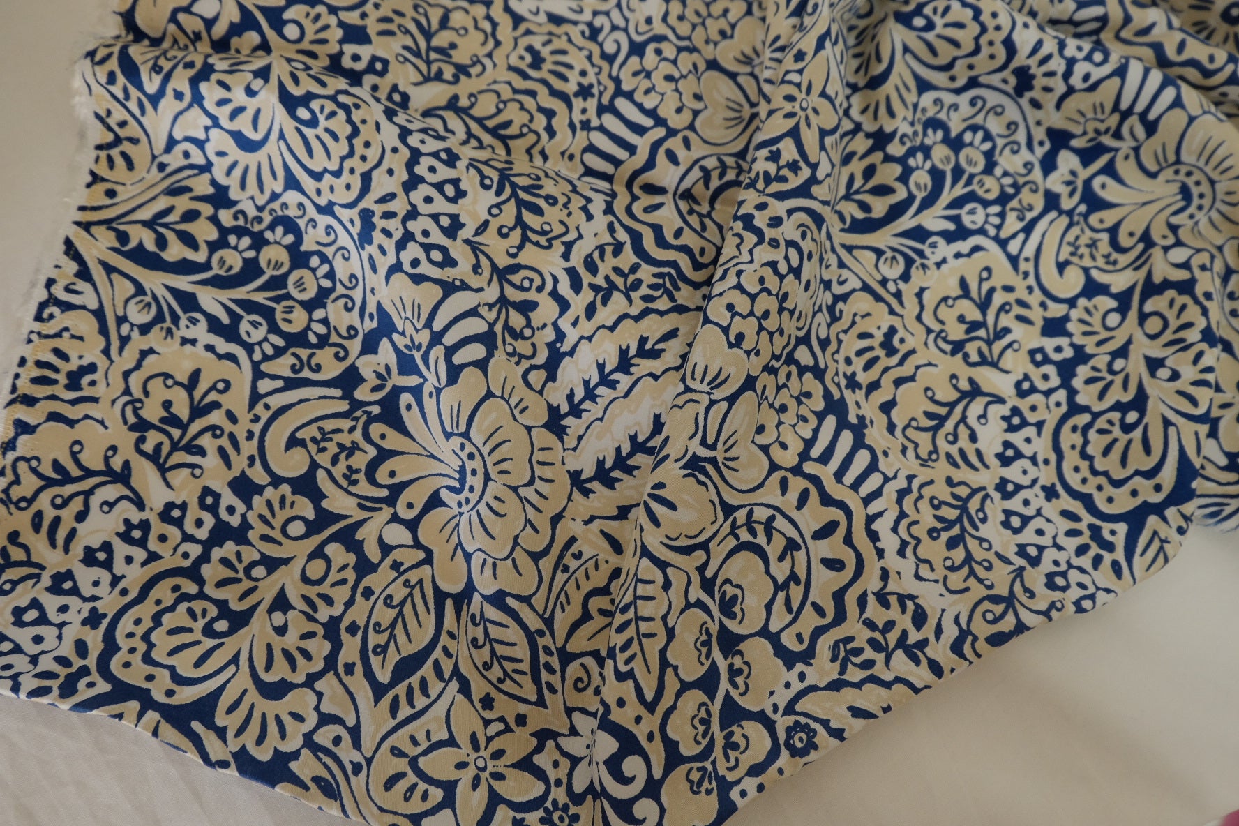 Blue Paisley Floral Rayon Challis Fabric – 2.2 yd
