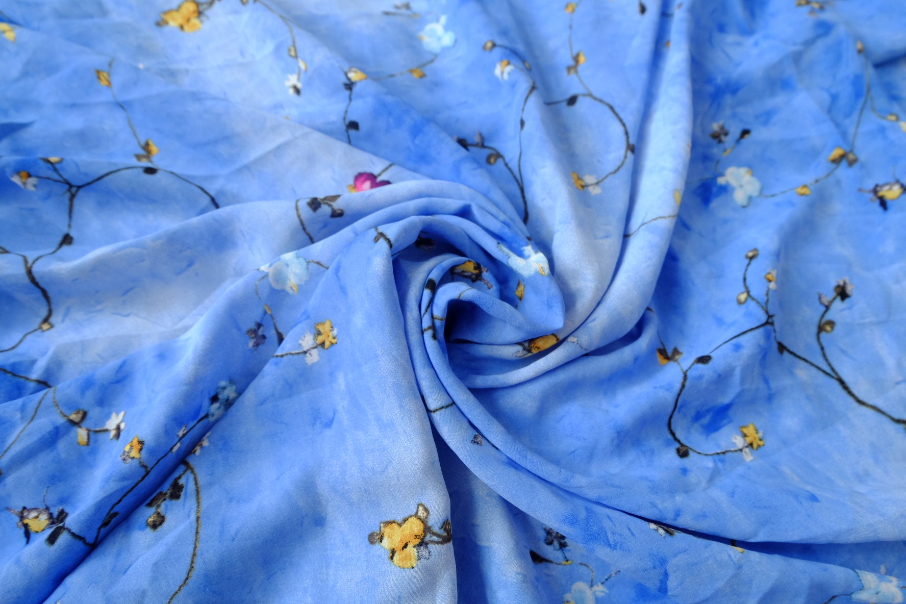 Blue Satin-Touch Viscose Fabric 2.6 Yards