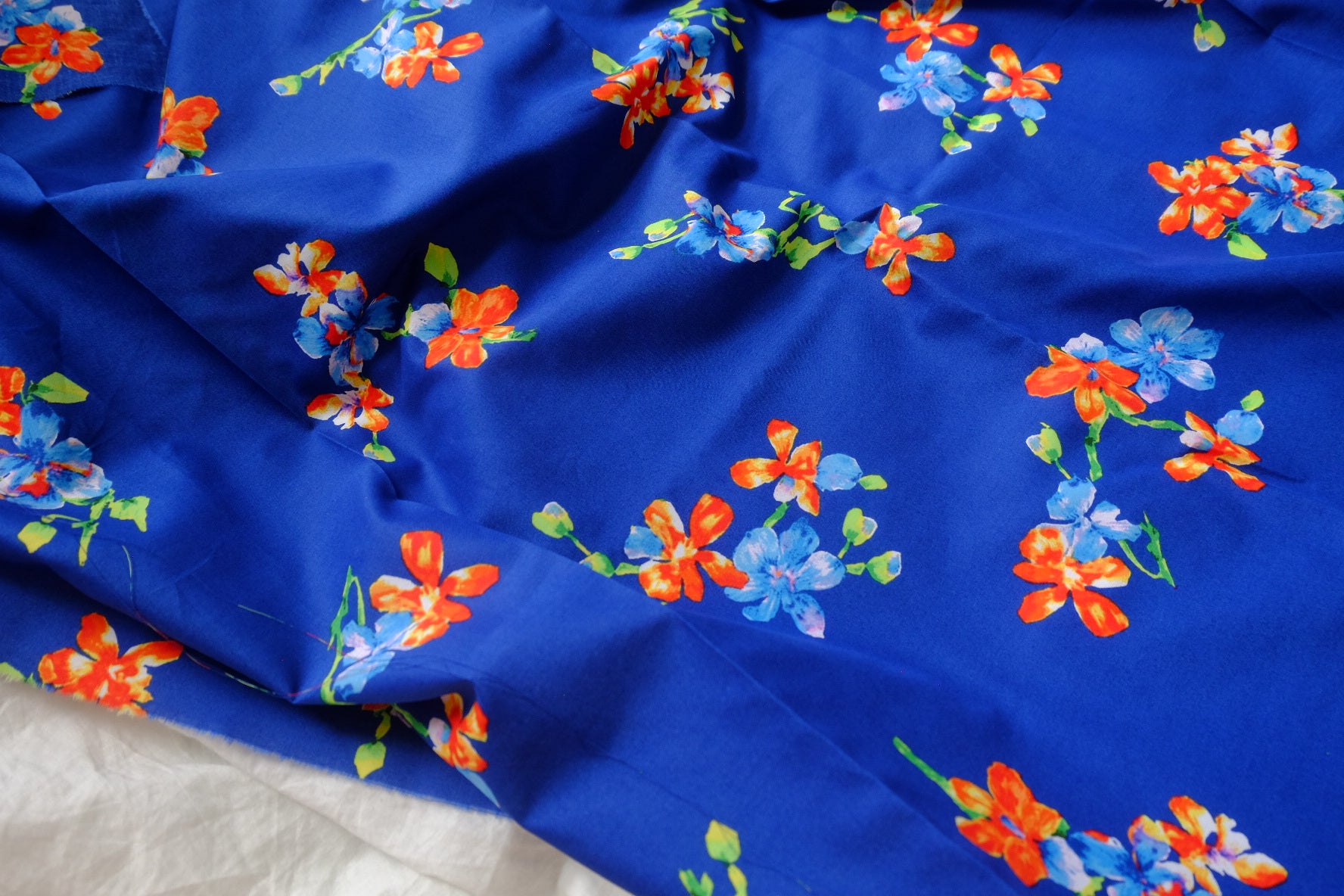 Cobalt Floral Cotton Poplin Dress Cut Fabric - 3.28 yd