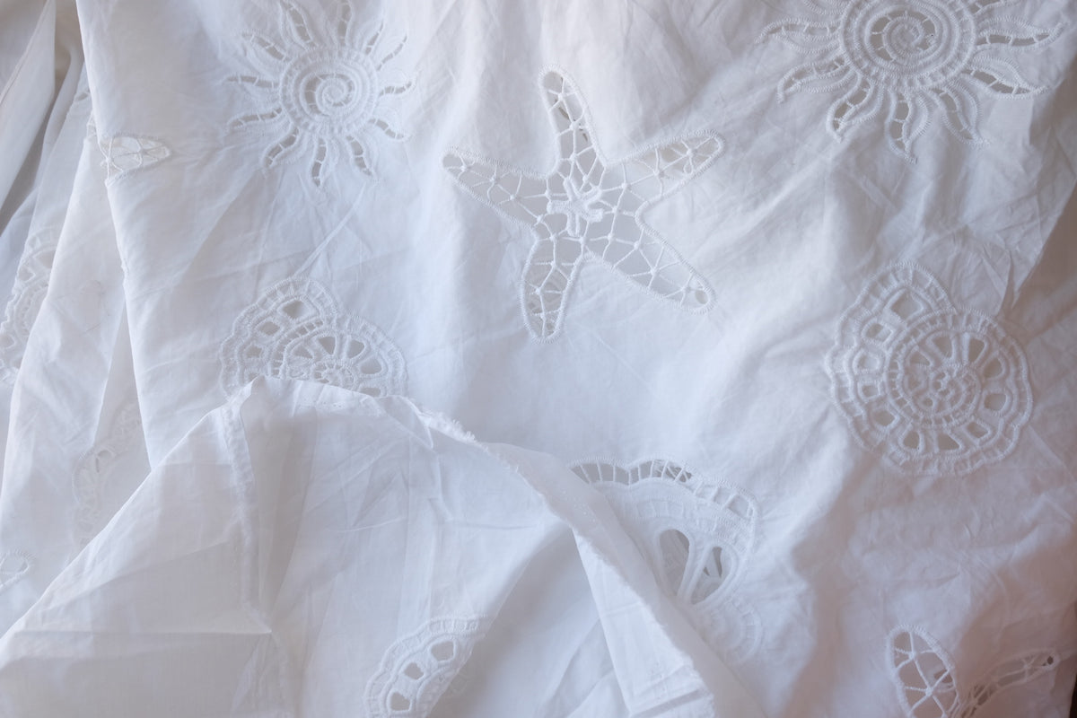 Seashell & Starfish Cutwork Embroidered Cotton Poplin – 2.2 yd