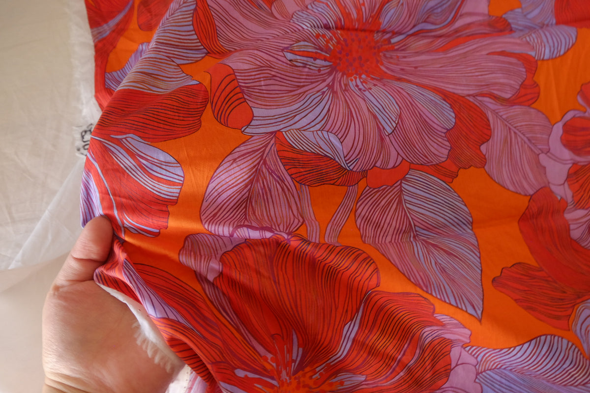 Sunset Blooms – Bold Floral Cotton Lawn Fabric | 1.3 Yards