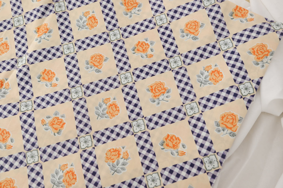 Orange Rose Check Cotton Poplin – 2.2 yd