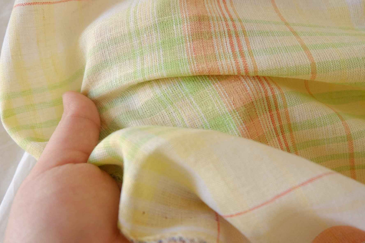 Pastel Citrus Plaid Cotton Linen Fabric – 2.2 yd