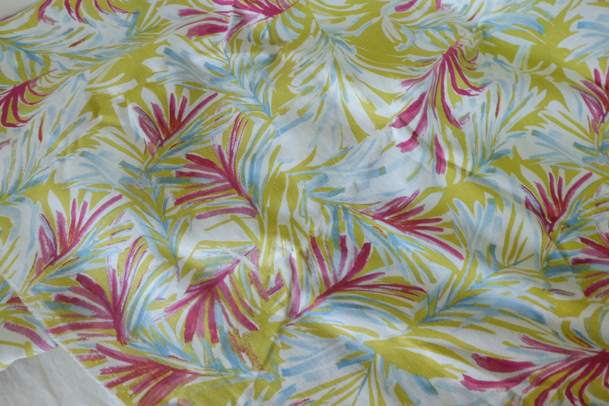 Tropical Watercolor Leaves Linen Cotton – 1.64 yd