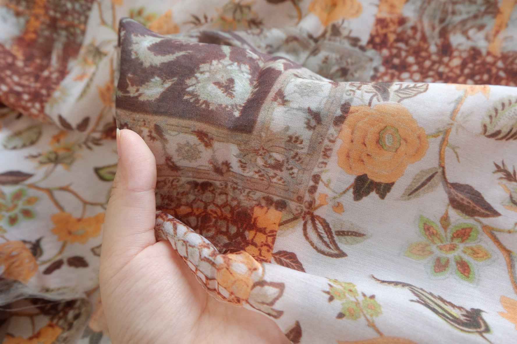 Vintage Patchwork Floral Tencel Linen Sheer Fabric - 3.28 yd
