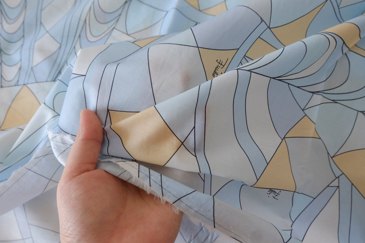 Powder Blue Abstract Silk-Scarf Print Cotton Lawn – 2.19 yd
