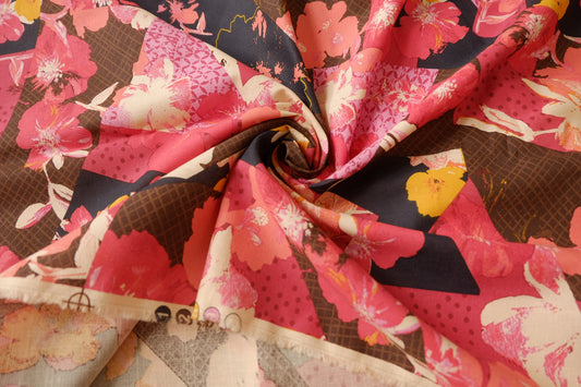 Showa-Inspired Patchwork Floral Linen Cotton Fabric, 3.28 Yards