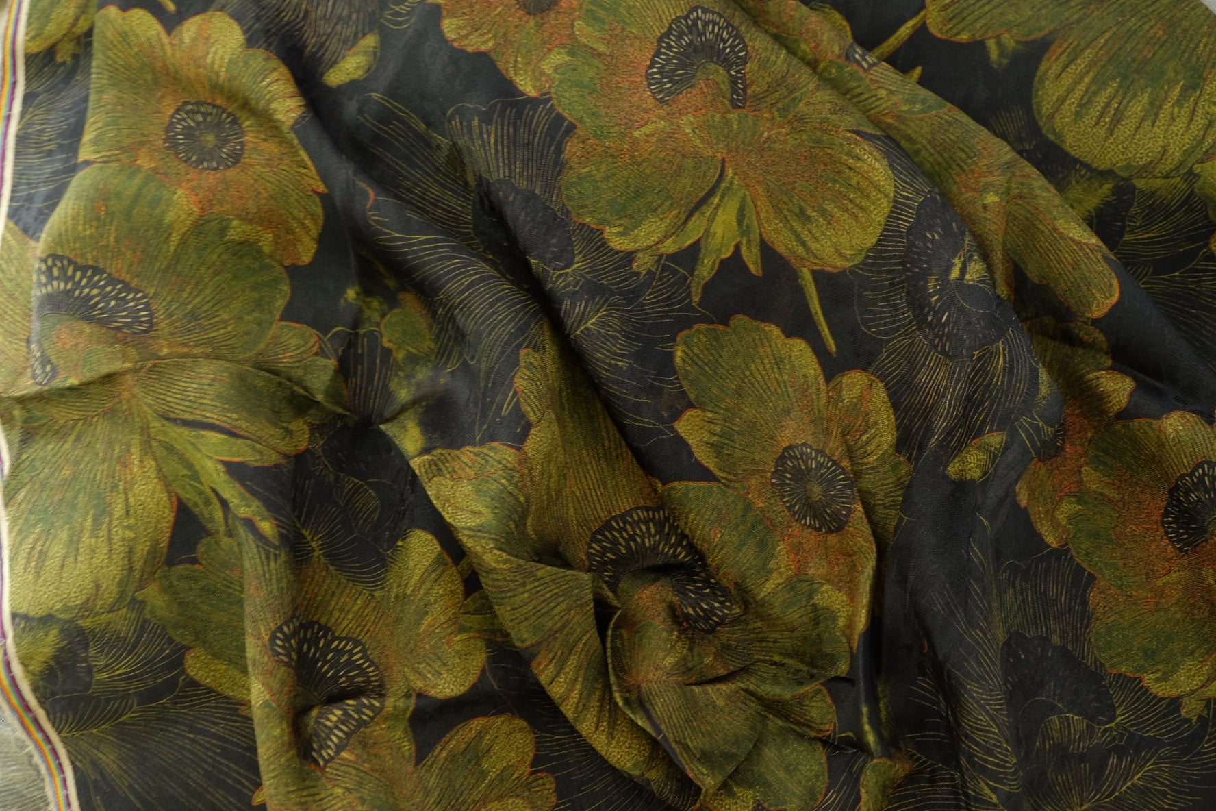 Dark Olive Floral Rayon Fabric – 3.3 yd