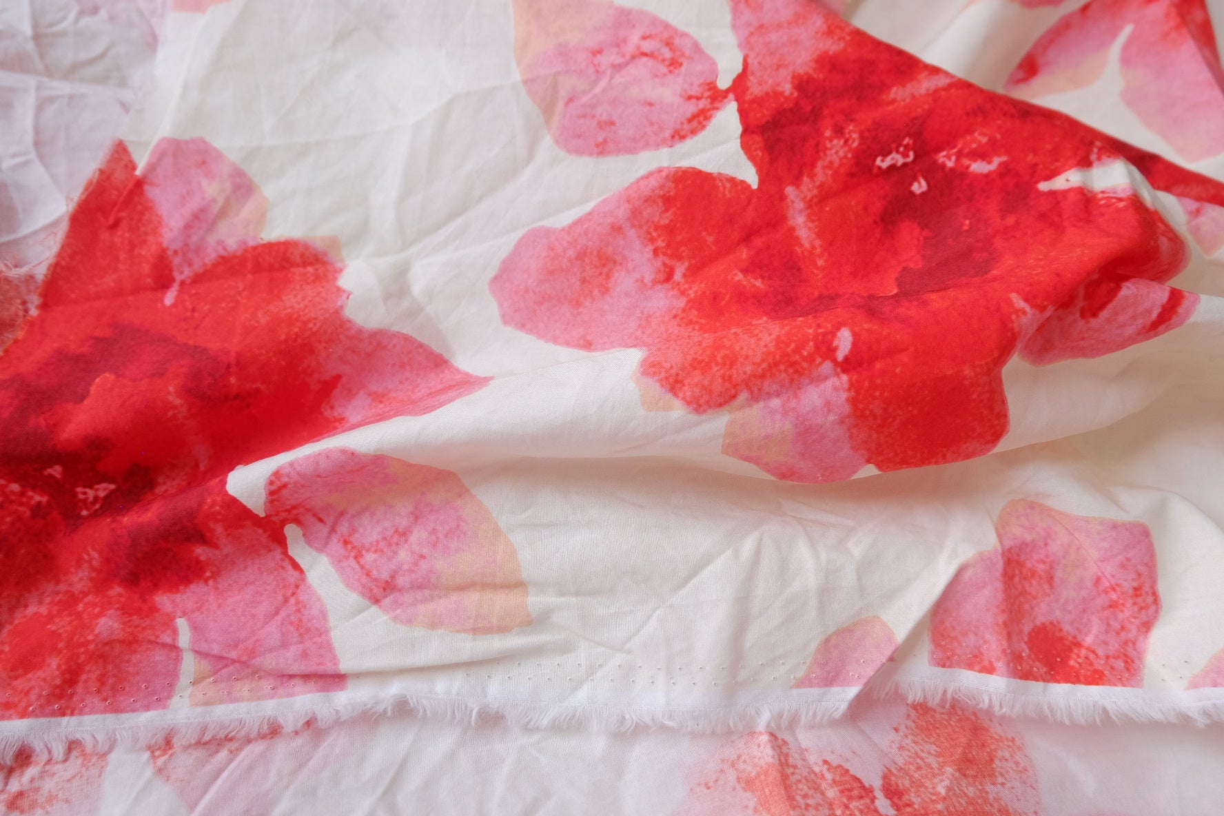 Red Watercolor Floral Cotton Lawn Fabric - 2.19 yd