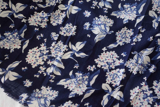 Navy Floral Linen Cotton Lyocell Fabric – 3.3 yd