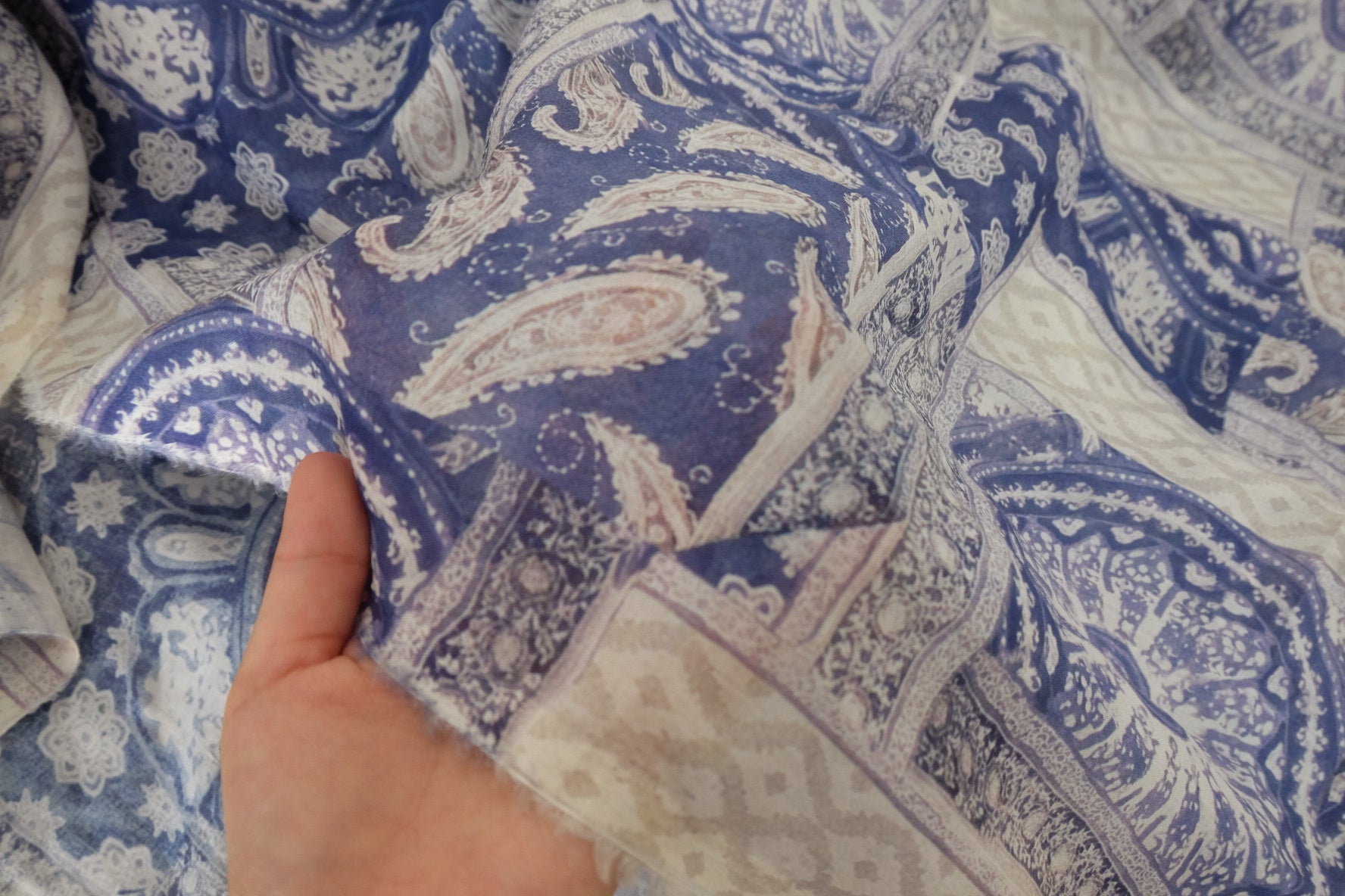 Blue Paisley Patchwork Ramie Fabric – 3.3 yd