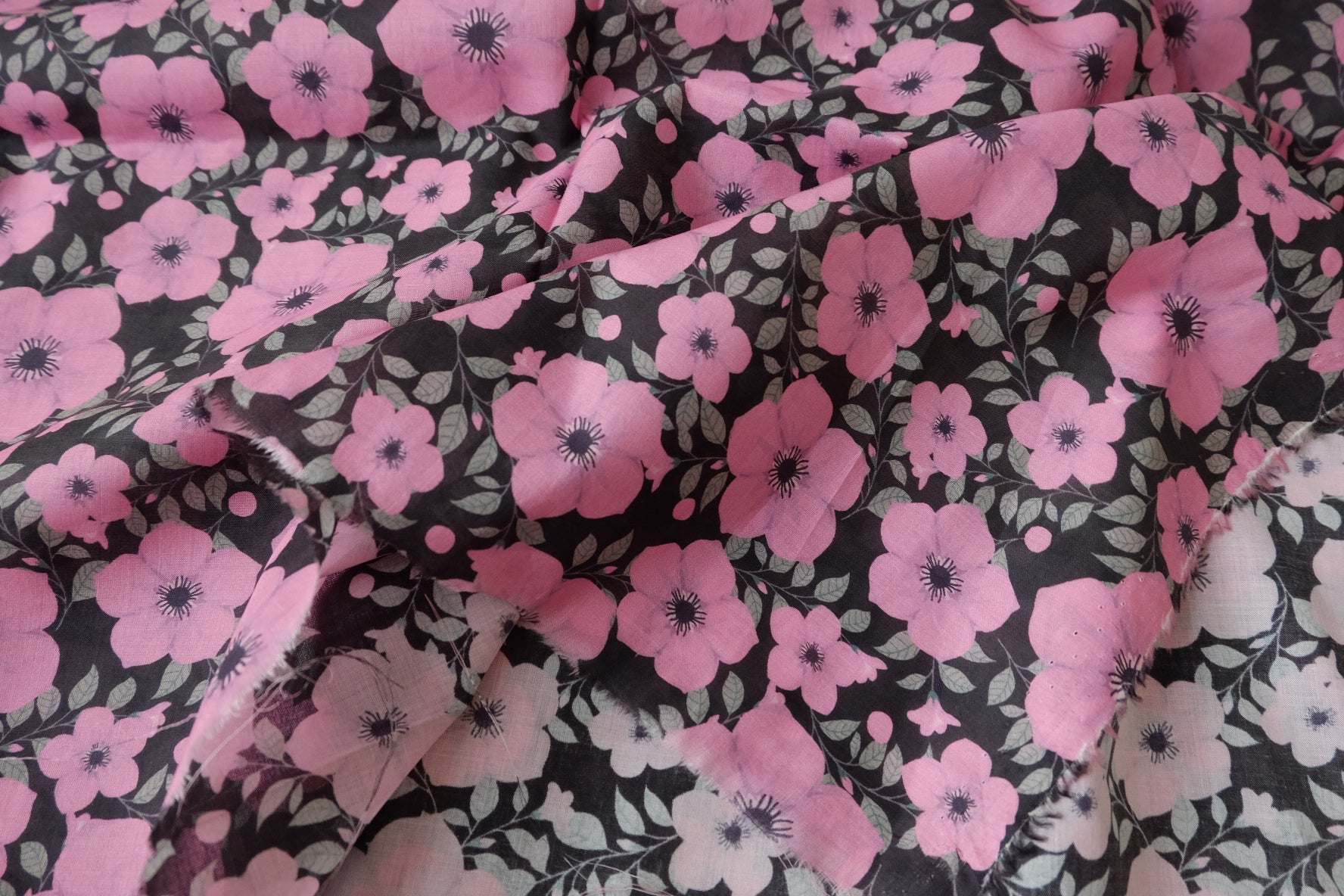 Pink Floral 80s Cotton Voile, 3.28 Yards
