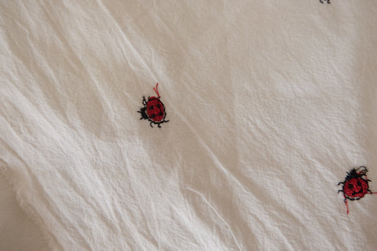 Ladybug Embroidered Washed Cotton Linen Fabric – 2.2 yd