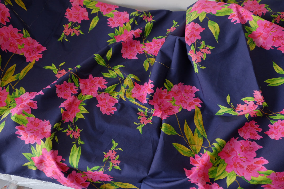 Fuchsia Blossom Navy Cotton Poplin – 3.3 yd