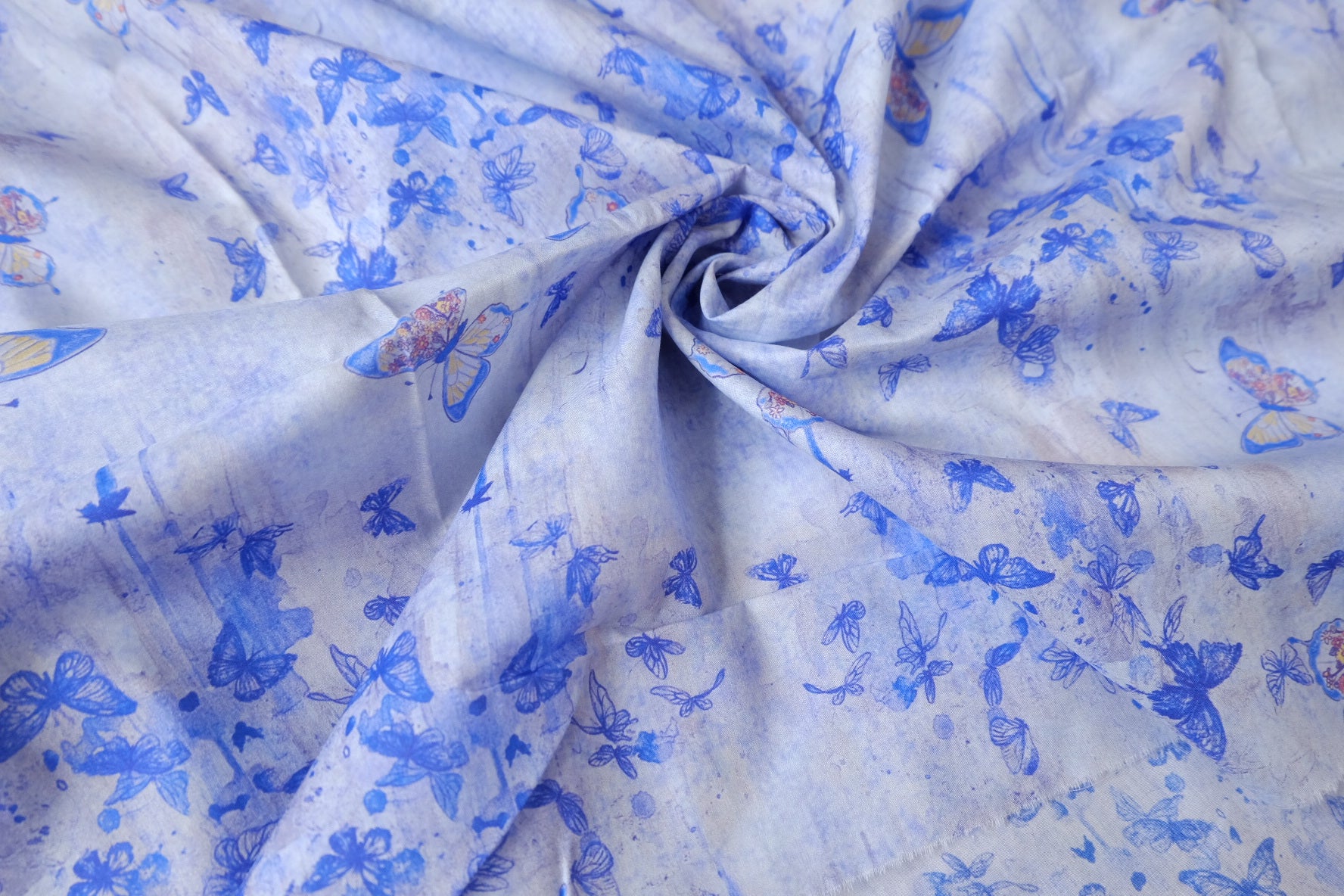 Blue Watercolor Butterfly Cotton Lawn — 2.19 yd