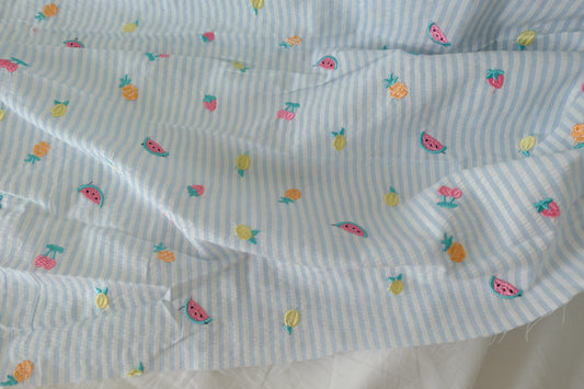 Embroidered Fruit Stripe Cotton Seersucker – 2.2 yd