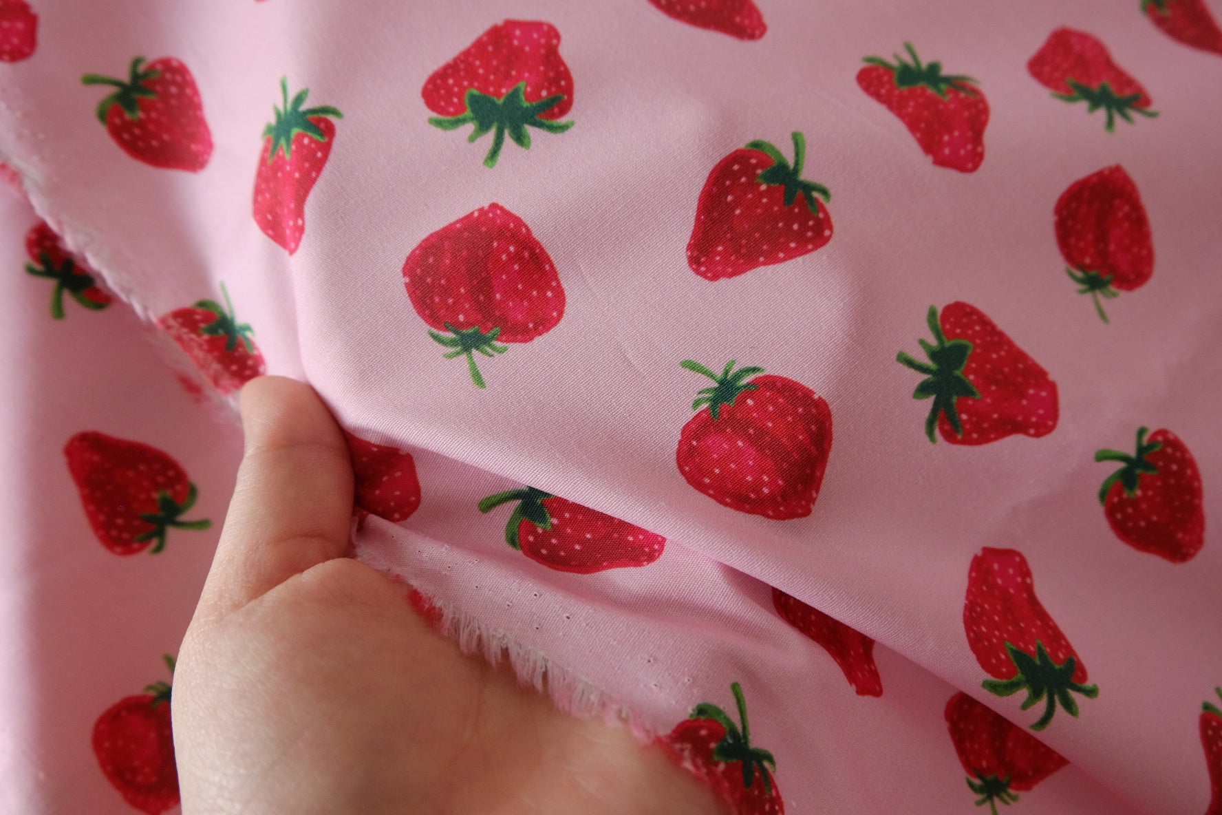 Pink Strawberry Cotton Lawn Fabric – 1.6 yd
