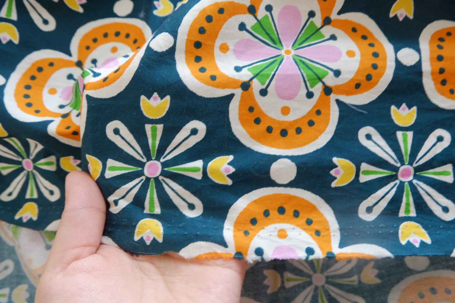 Bright Folk Floral Cotton Poplin Fabric - 3.28 yd