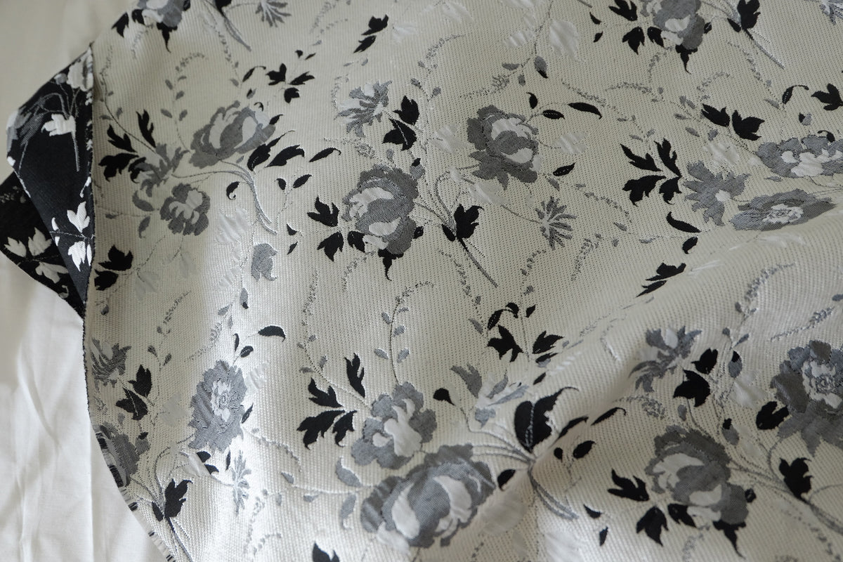 Reversible Black & Ivory Floral Brocade – 2.2 yd
