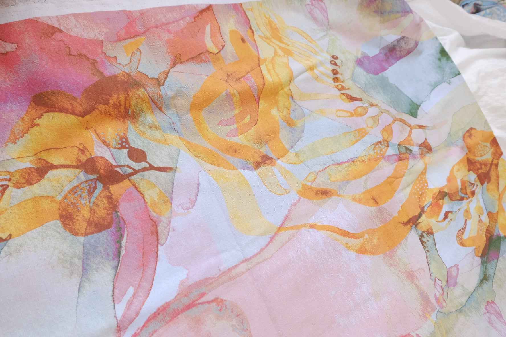Watercolor Floral Cotton Linen Fabric - 1.64 yd