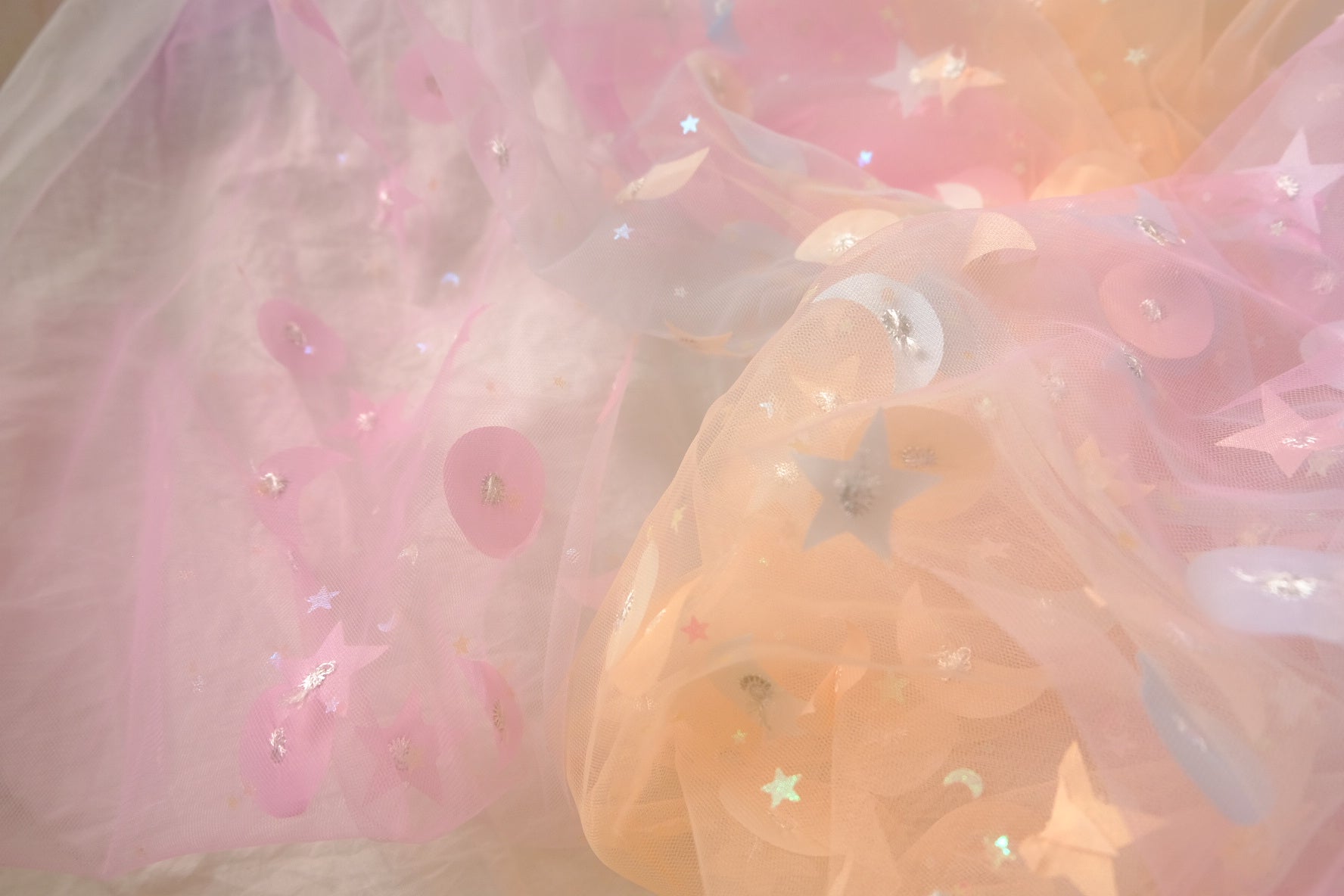 Star & Moon Tulle Fabric – Dreamy Sequin Mesh for Skirts (2.19 yards)