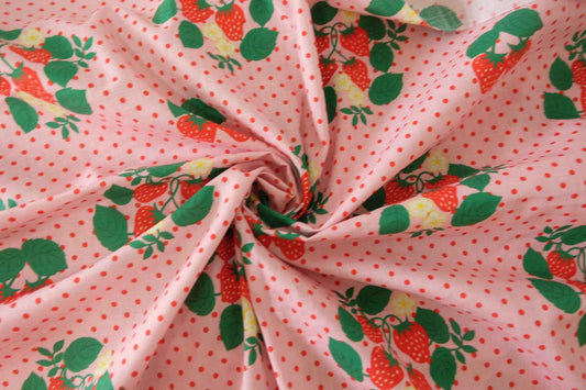 Pink Strawberry Slub Cotton Linen Fabric – 2.2 yd