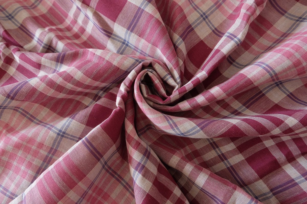 Raspberry Rose Plaid – Yarn-Dyed Cotton Double Gauze – 2.19 yd