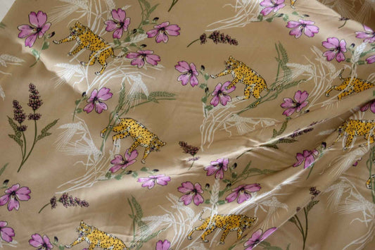 Leopard Garden Polyester Satin Fabric-3.3 yd