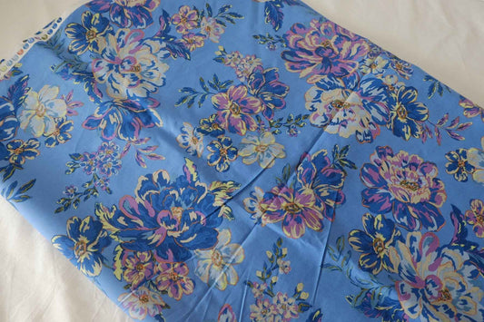 Blue Floral Cotton Lawn Fabric – 3.3 yd