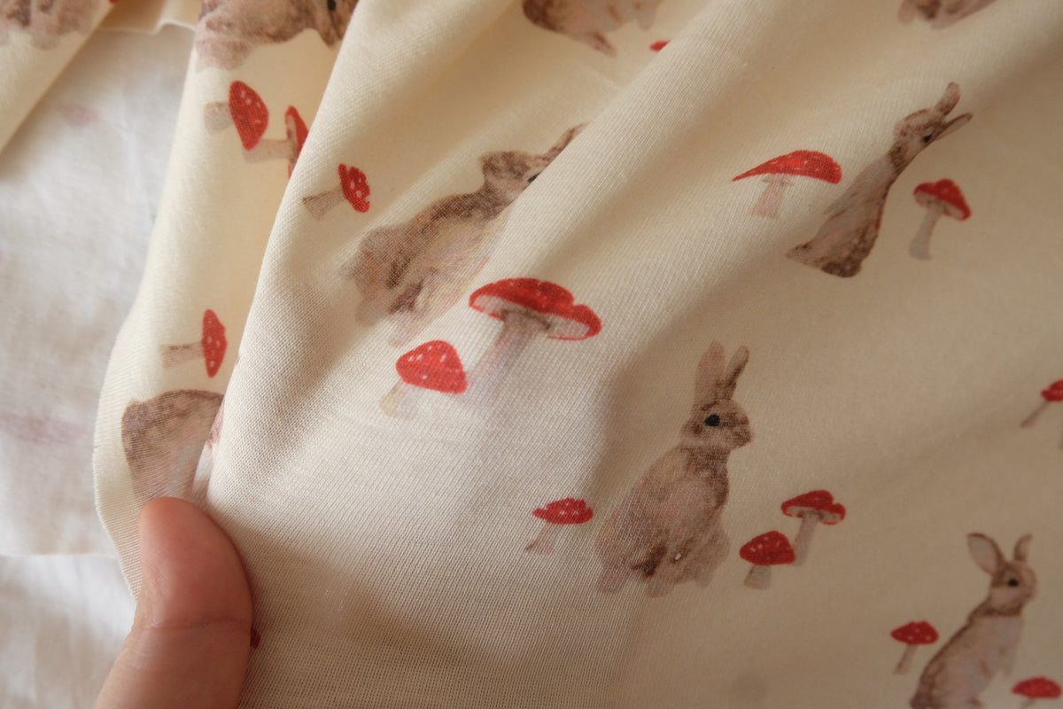 Woodland Bunny & Toadstool Cotton Jersey Knit – 2.51 yd