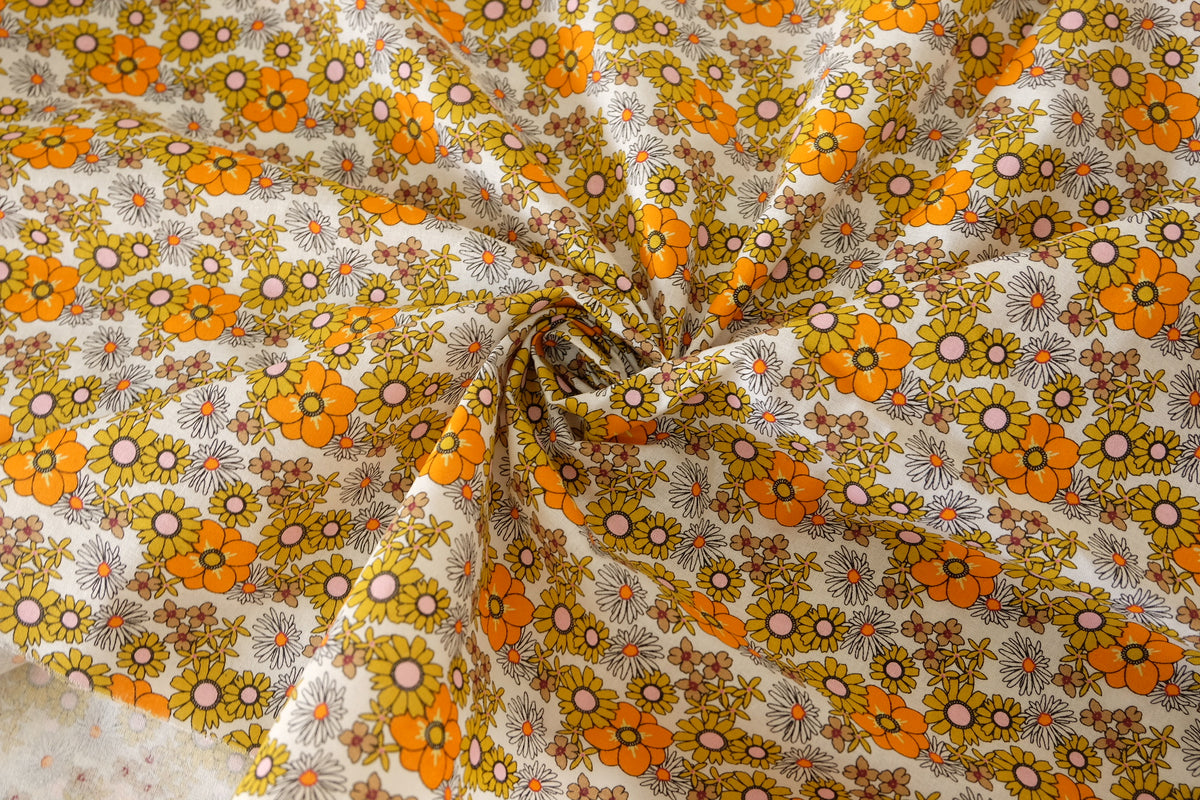 Retro Orange & Olive Floral Cotton – 2.2 yd