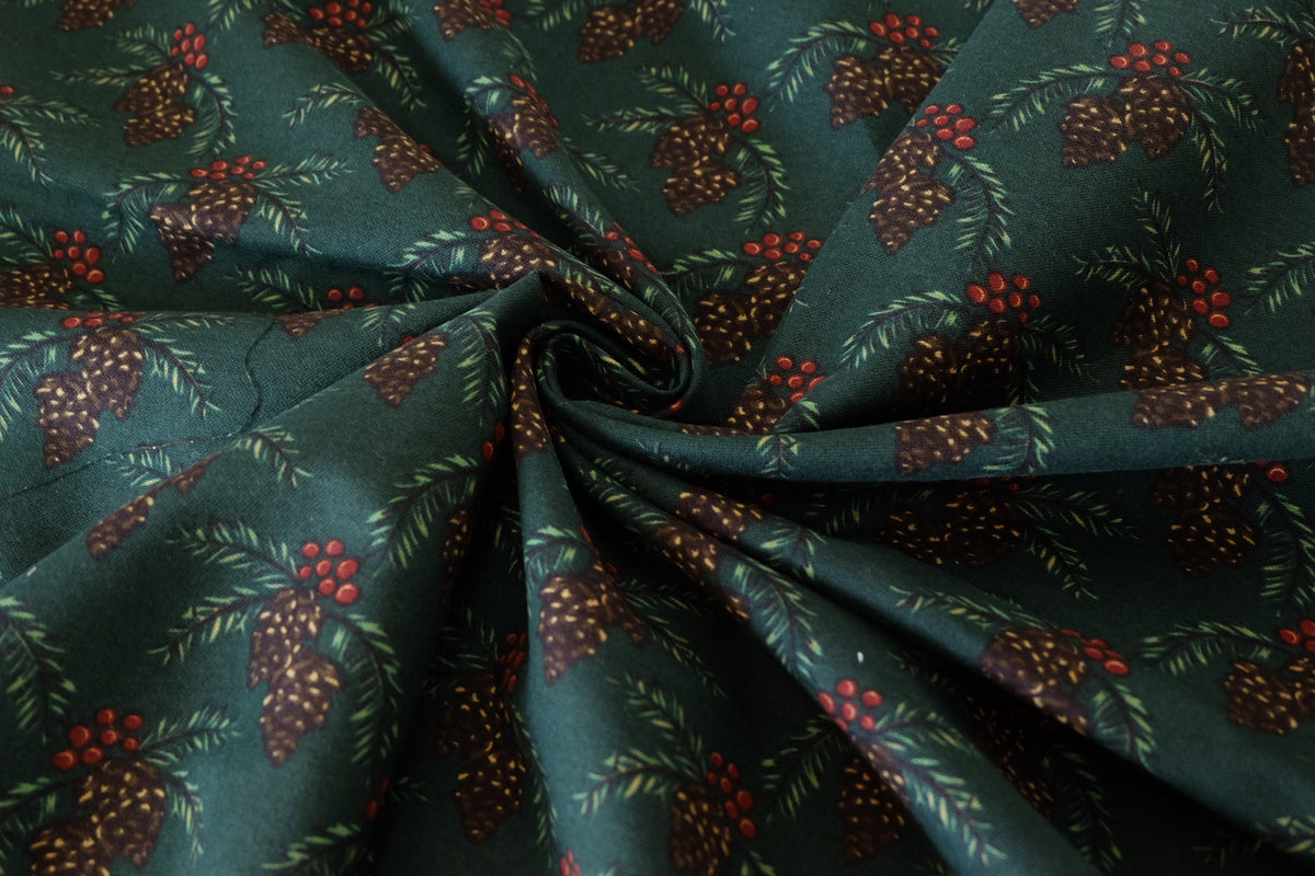 Christmas Pinecones Cotton Linen Blend – 1.37 yd