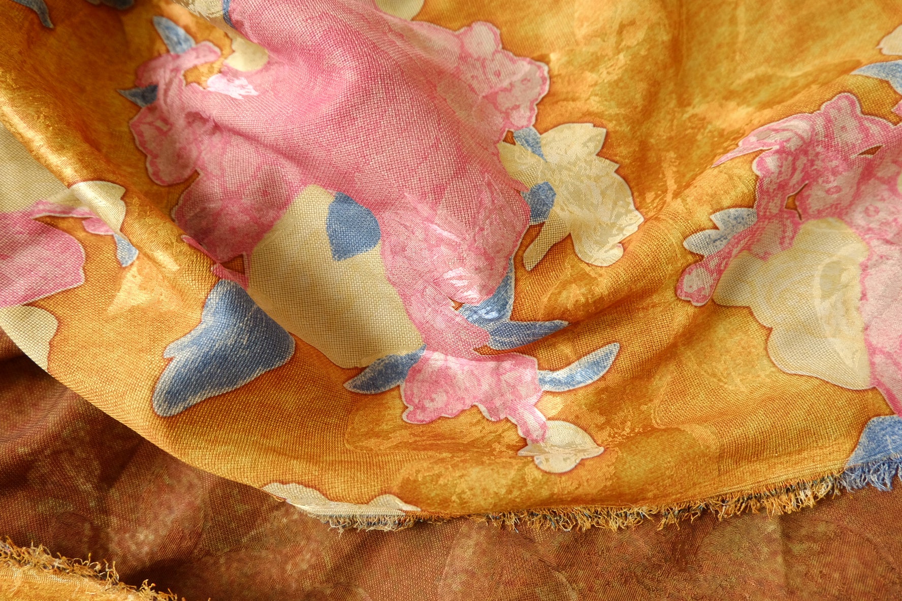 Floral Jacquard Satin Tencel Nylon Fabric with Gambiered Finish, 3.23 Yards