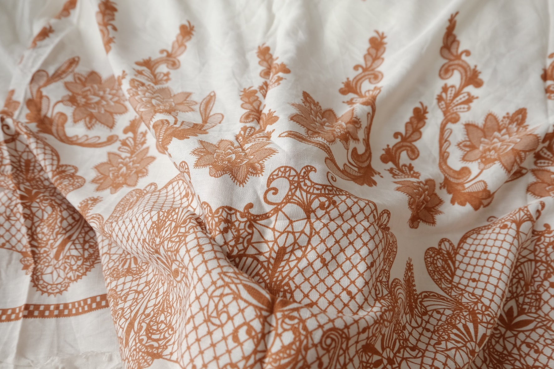 Border Print Cotton Linen Blend Fabric in Warm Caramel, 3.3 Yards