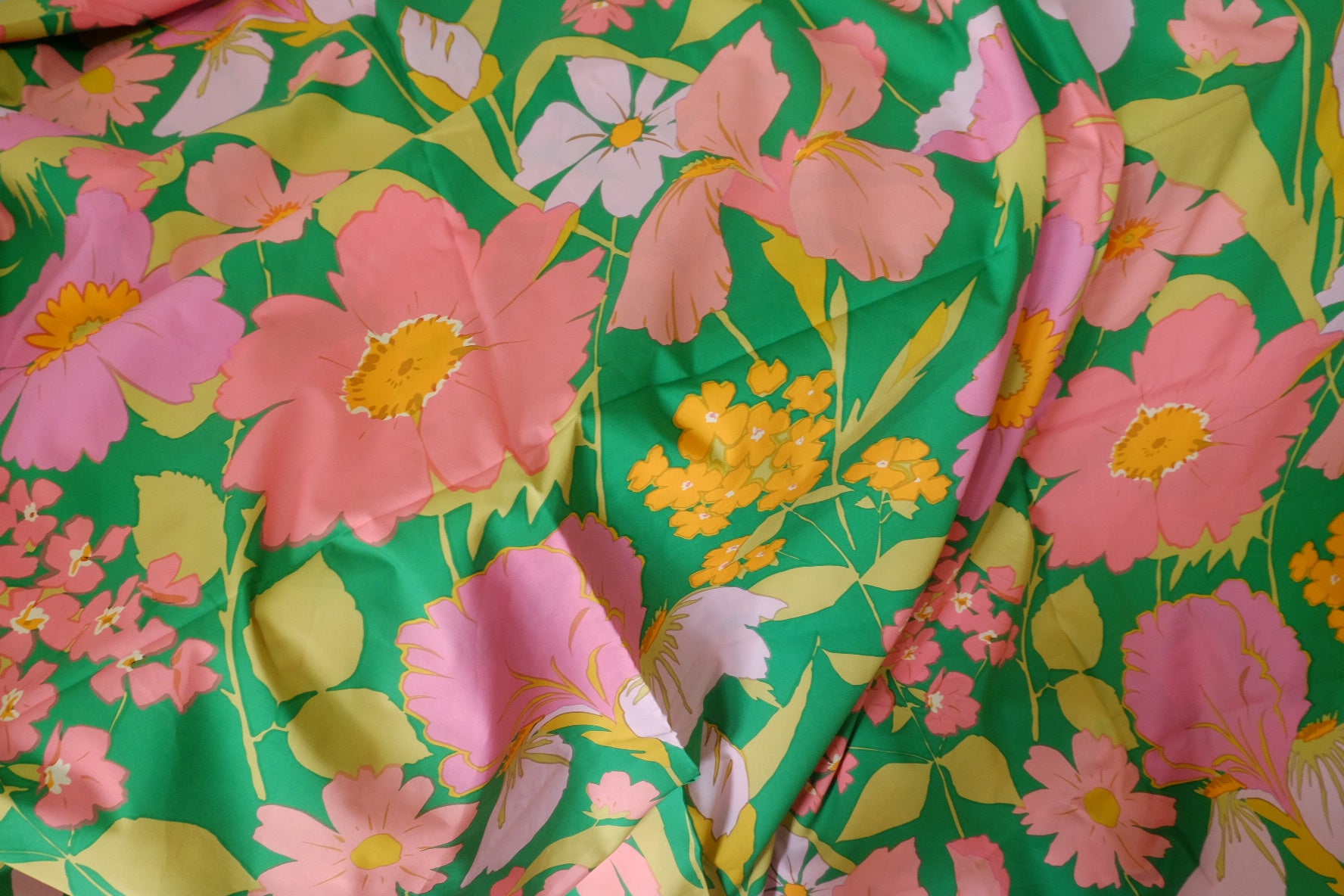 Bold Green Garden Floral Cotton Fabric – 2.2 yd