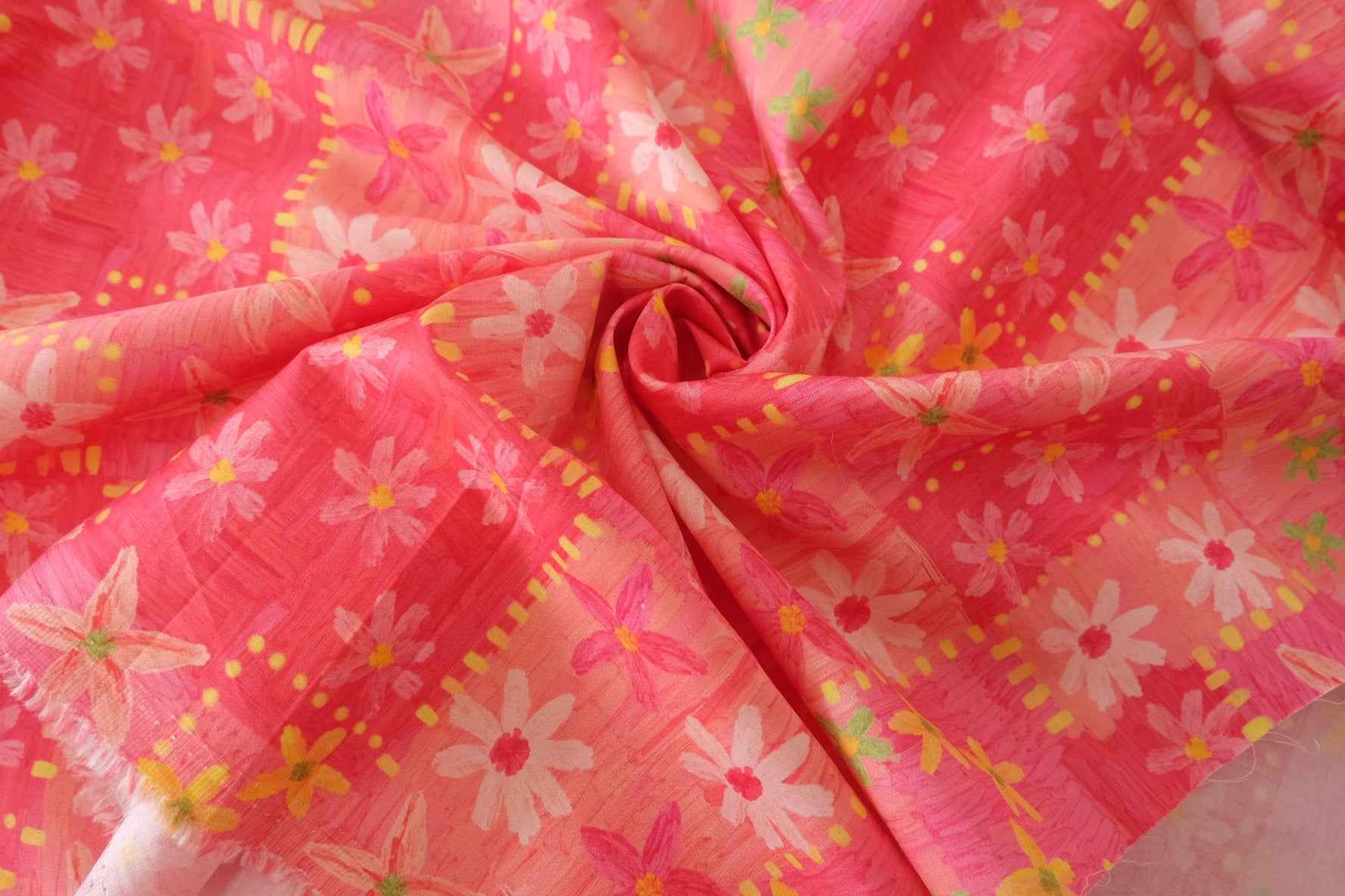 Pink Floral Cotton Sateen Fabric – 3.3 yd
