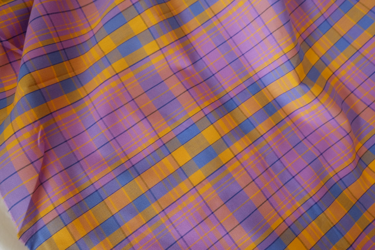 Sunshine & Lavender Plaid – Yarn-Dyed Cotton Fabric | 2.2 Yards