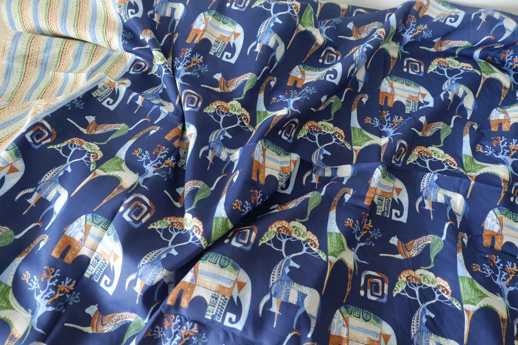 Navy Horse Print Border Cotton Fabric – 2.2 yd