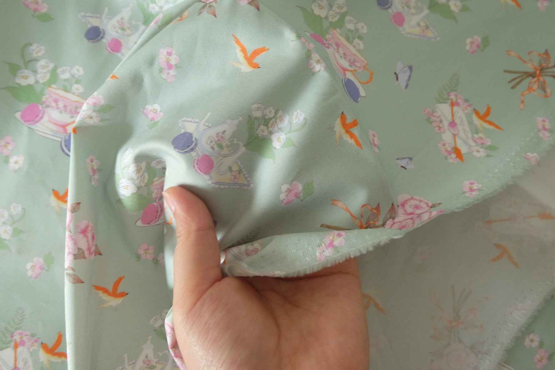 Sage Tea Time Fine Cotton Twill Fabric – 3.3 Yards