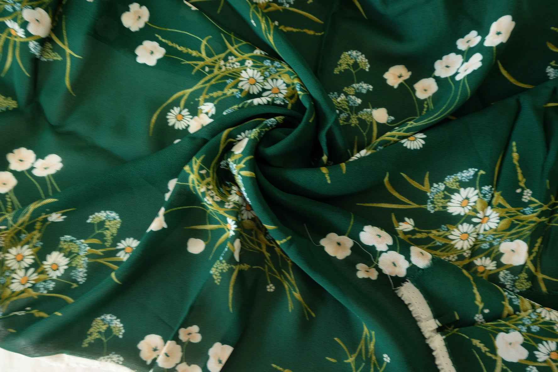Dark Green Wildflower Rayon Georgette – 3.3 yd