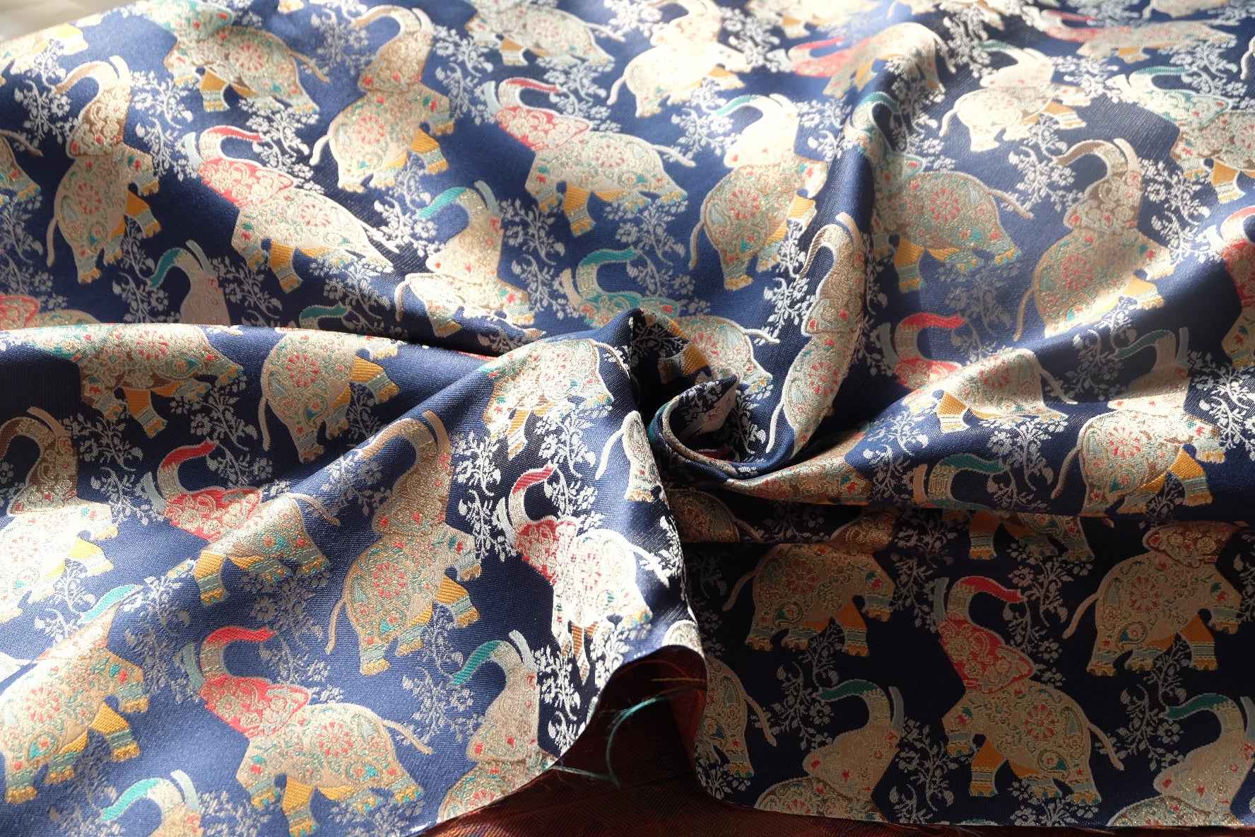 Elephant Jacquard Brocade Fabric for Vests and Cheongsam-Inspired Dresses, 2.19 Yards