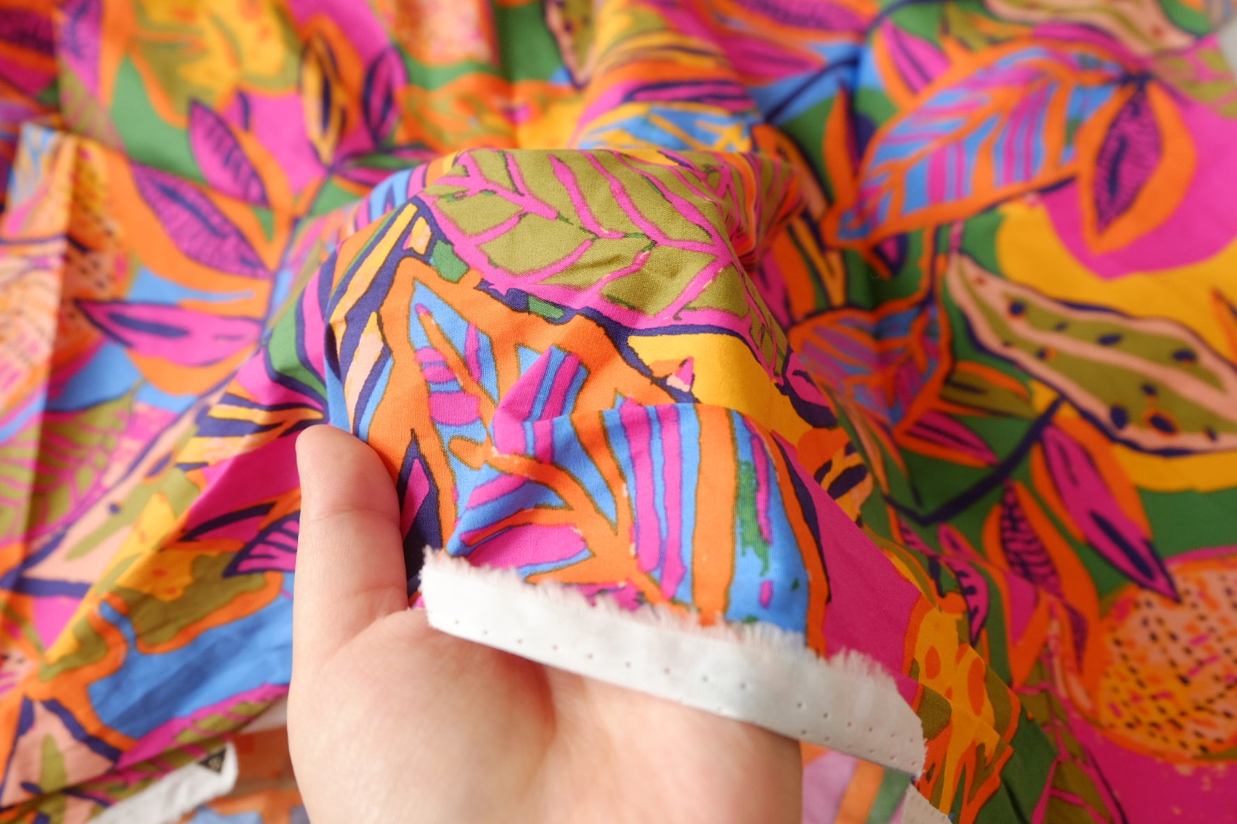 Vibrant Tropical Leaf Cotton Poplin, 2.62 Yards