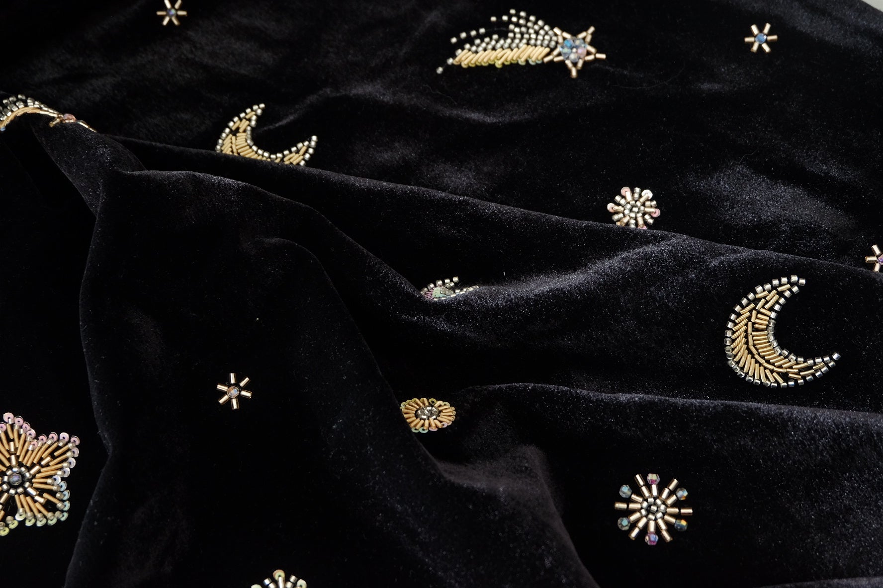 Celestial Beaded Black Velvet – 1.6 yd